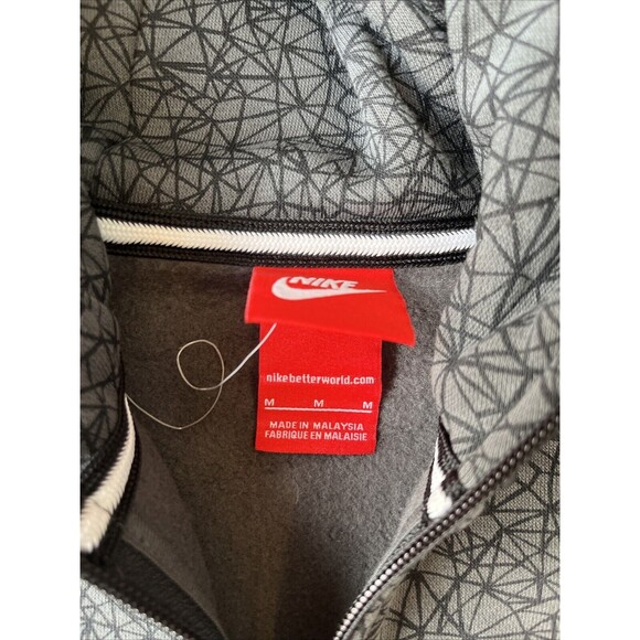Nike Jacket Men Medium Hybrid Fleece Hooded Full Zip Black Gray Geometric Cement - Picture 5 of 8